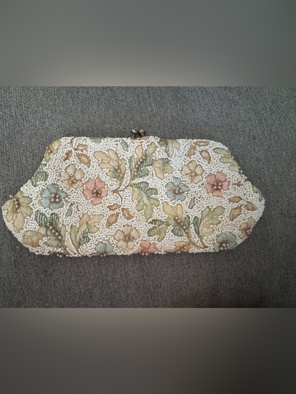 Stunning Beaded Floral Evening Clutch in Ivory with Pastel Floral Accents